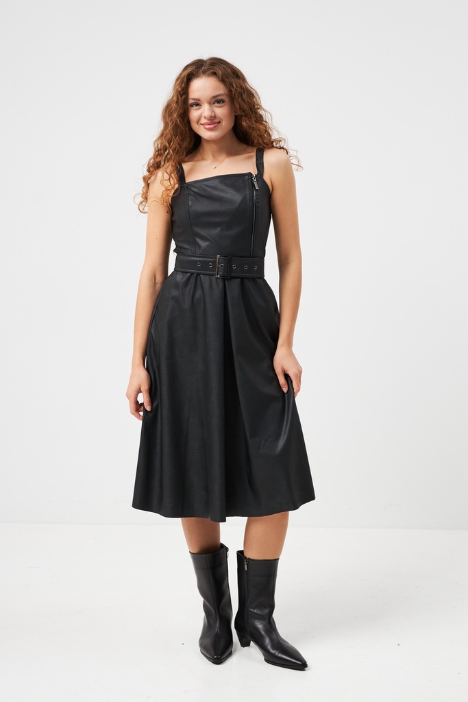 Сарафан з еко-шкіри з блискавкою по ліфу