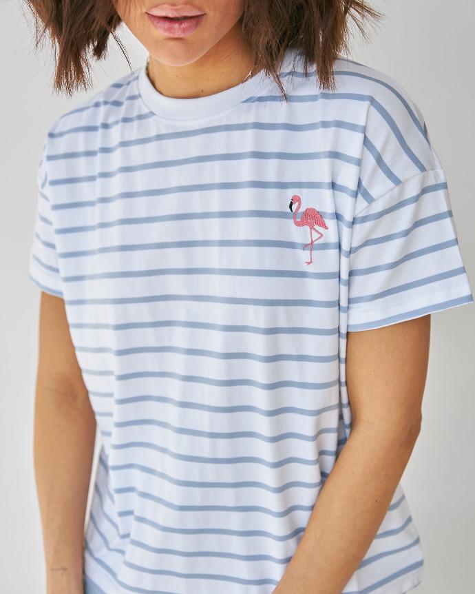 Striped T-shirt with FLAMINGO embroidery